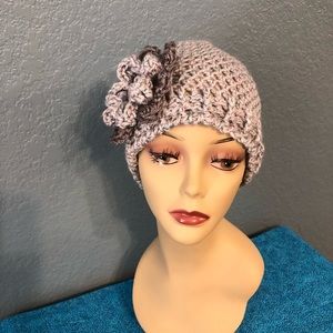 Hand made crochet sparkle hat with flower